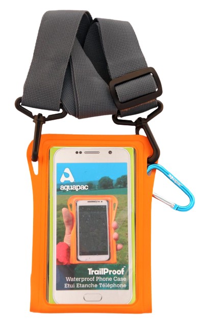 Multipurpose Case, Trailproof Phone Case, waterproof, small, orange, with grey shoulderstrap